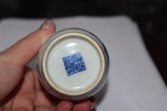 A Chinese small blue and white vase painted with a luohan H.10cm